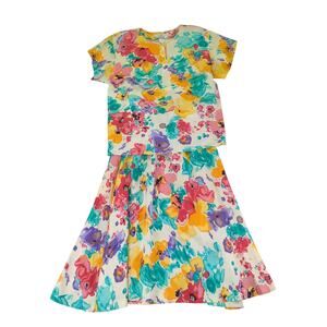 Vintage Michelle Stewart Skirt‎ Set Women's 4/6 Bright Maximal Floral Maxi Flowy